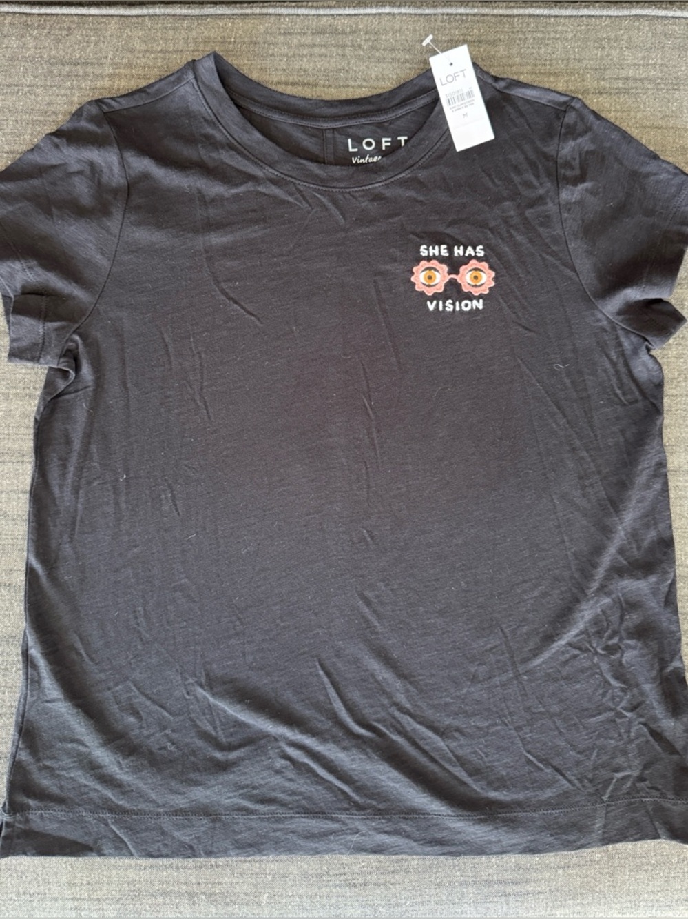 LOFT  Black Short-Sleeve Tee with Pink Floral 'She Has Vision' Graphic